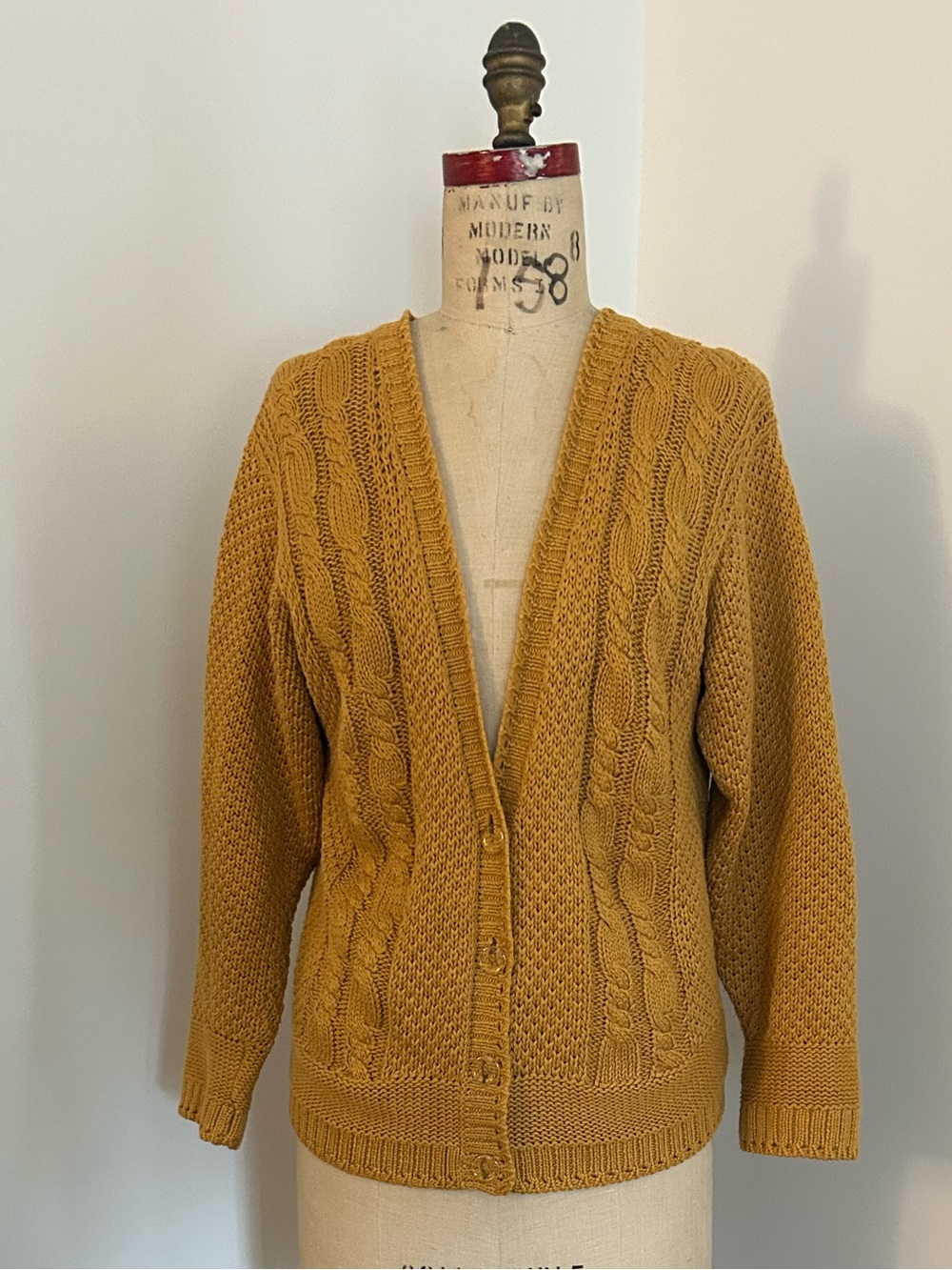 Vintage Mustard Cable Knit Button-Front Women's Sweater Cardigan